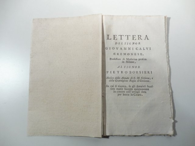 Lettera del signor Giovanni Calvi cremonese professore di medicina pratica …