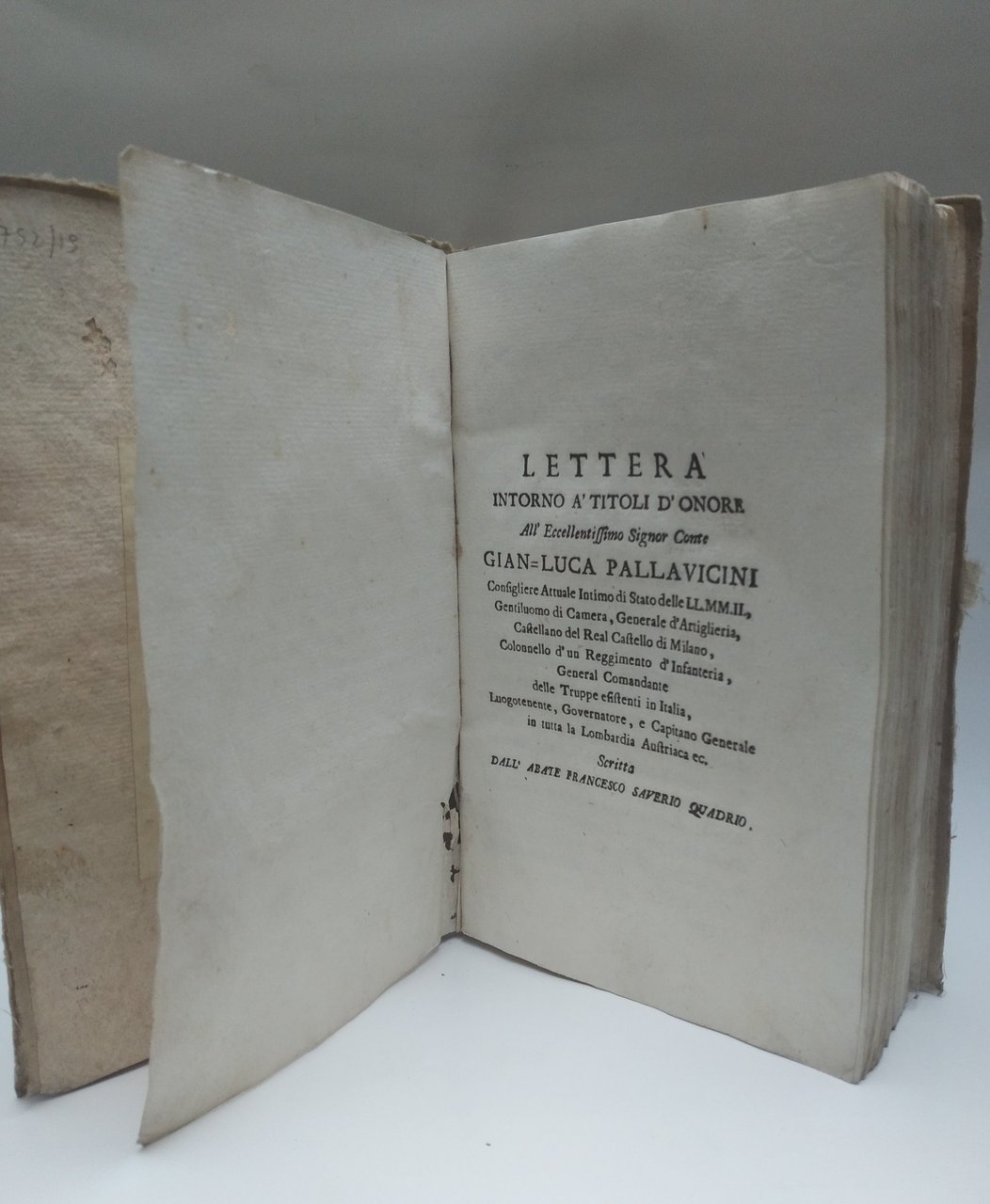 Lettera intorno a' titoli d'onore. All'Eccellentissimo Signor Conte Gian Luca … | Immagine principale