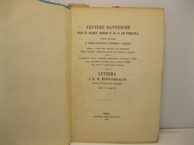 Lettere dantesche del P. Bart. Sorio P. D. O. di …