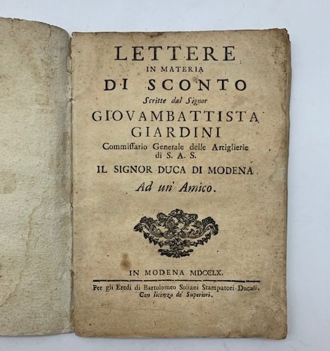 Lettere in materia di sconto scritte dal Signor ... ad …