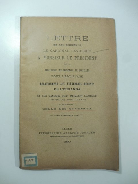 Lettre de son Eminence le Cardinal Lavigerie a Monsieur le …