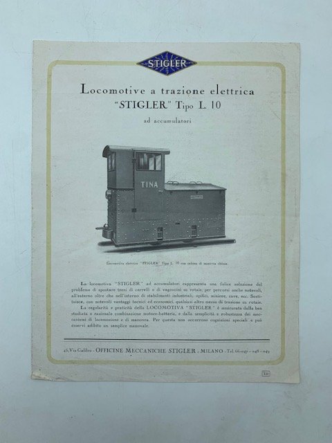 Locomotive a trazione elettrica Stigler tipo L.10 (pieghevole pubblicitario)