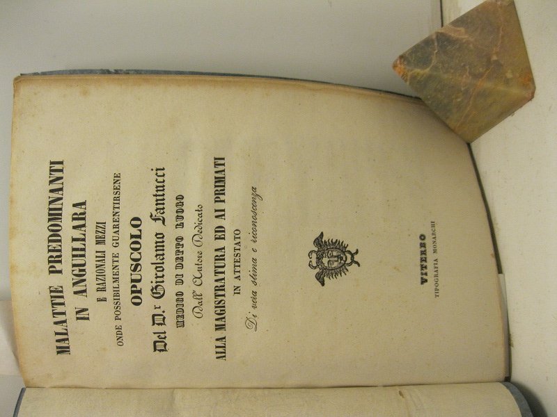 Malattie predominanti in Anguillara e razionali mezzi onde possibilmente guarentirsene. …