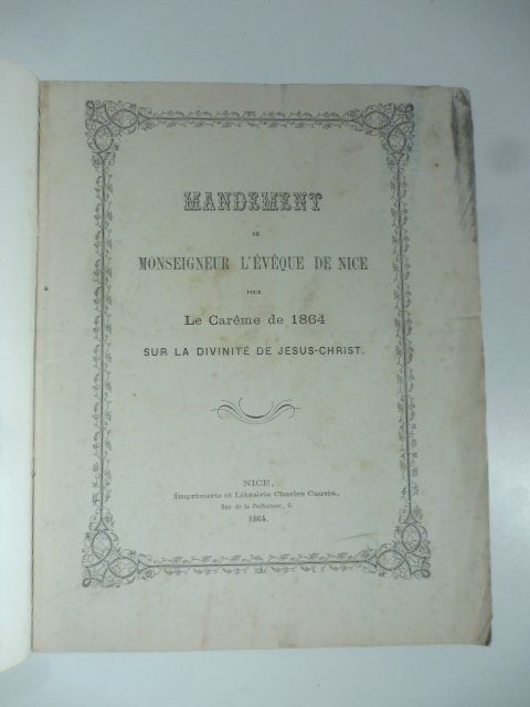 Mandement de Monseigneur l'eveque de Nice pour Le Careme de …