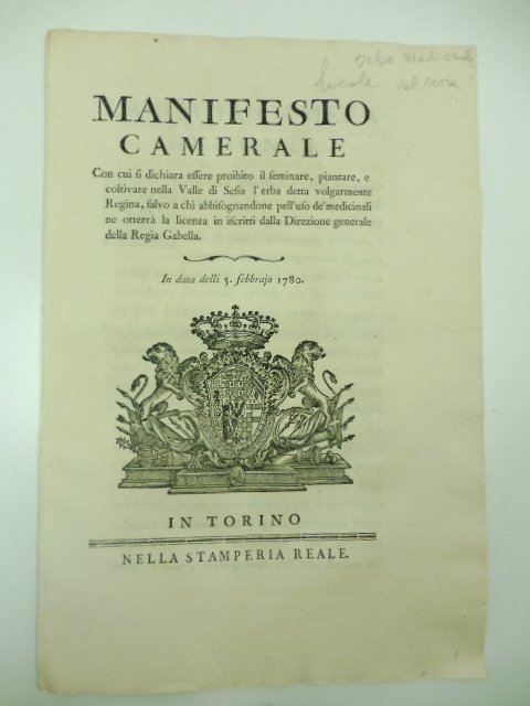 Manifesto camerale con cui si dichiara essere proibito il seminare, …