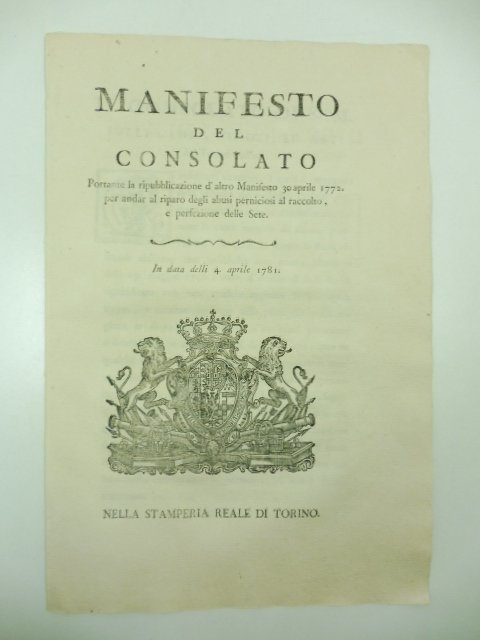Manifesto del consolato portante la ripubblicazione d'altro manifesto 30 aprile …