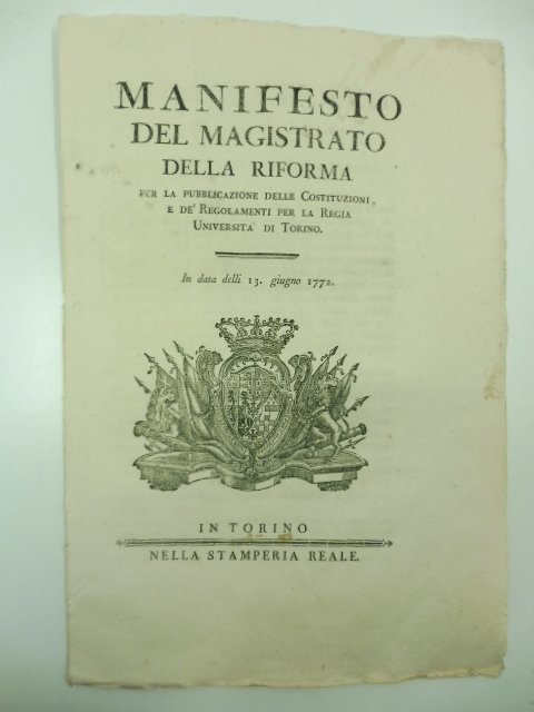 Manifesto del magistrato della riforma per la pubblicazione delle costituzioni …