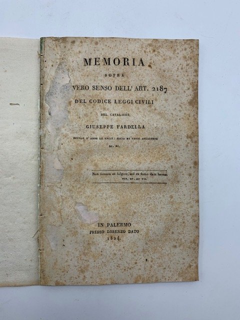 Memoria sopra il vero senso dell'art. 2187 del Codice leggi …