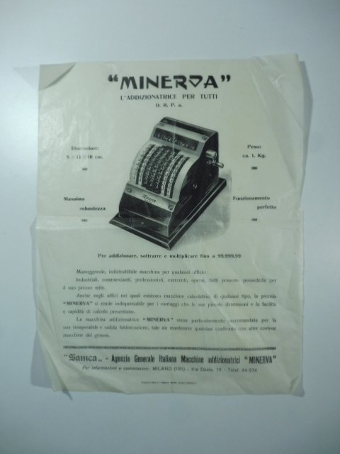 Minerva. L'addizionatrice per tutti. Foglio pubblicitario