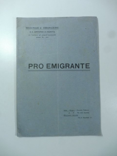 Missionari di emigrazione di S. Antonio di Padova per l'assistenza …