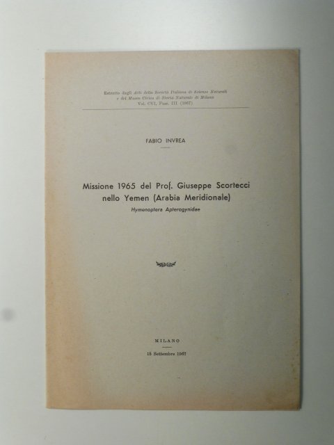 Missione 1965 del prof. Giuseppe Scortecci nello Yemen (Arabia Meridionale)