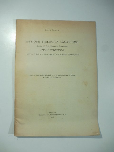 Missione biologica Sagan-Omo diretta dal Prof. Edoardo Zavattari. Hymenoptera , …