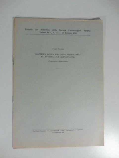 Modifica della posizione sistematica di apterogyna grandii Invr. (Hymenoptera Apterogymidae)