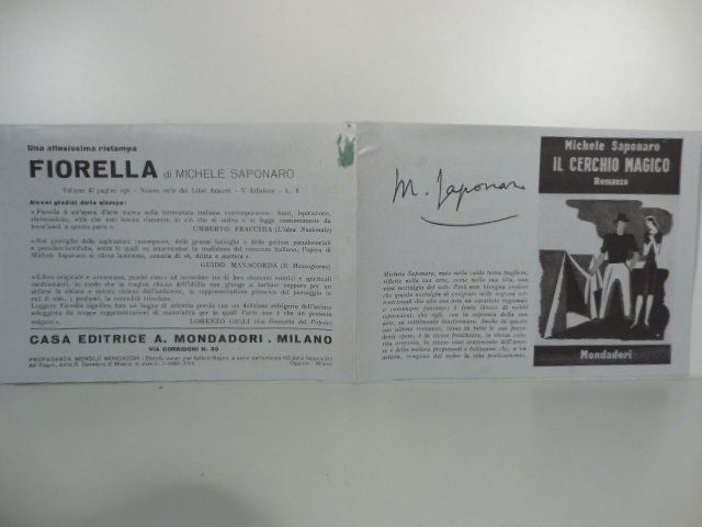 Mondadori. Michele Saponaro. Il cerchio magico. Romanzo. (Pieghevole pubblicitario)