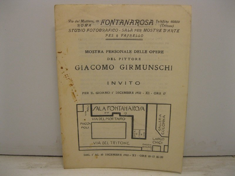 Mostra personale delle opere del pittore Giacomo Girmunschi. Invito per …