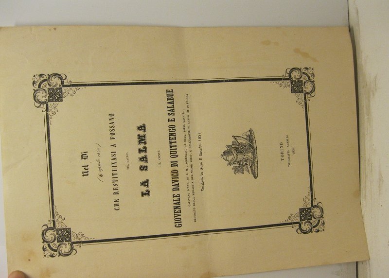 Nel di' (8 aprile 1852) che restituivasi a Fossano sua …