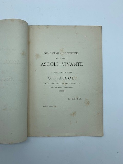 Nel giorno auspicatissimo delle nozze Ascoli-Vivante. A padre della sposa …