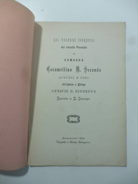 Nel solenne ingresso del novello Prevosto di Camagna Caramellino D. …