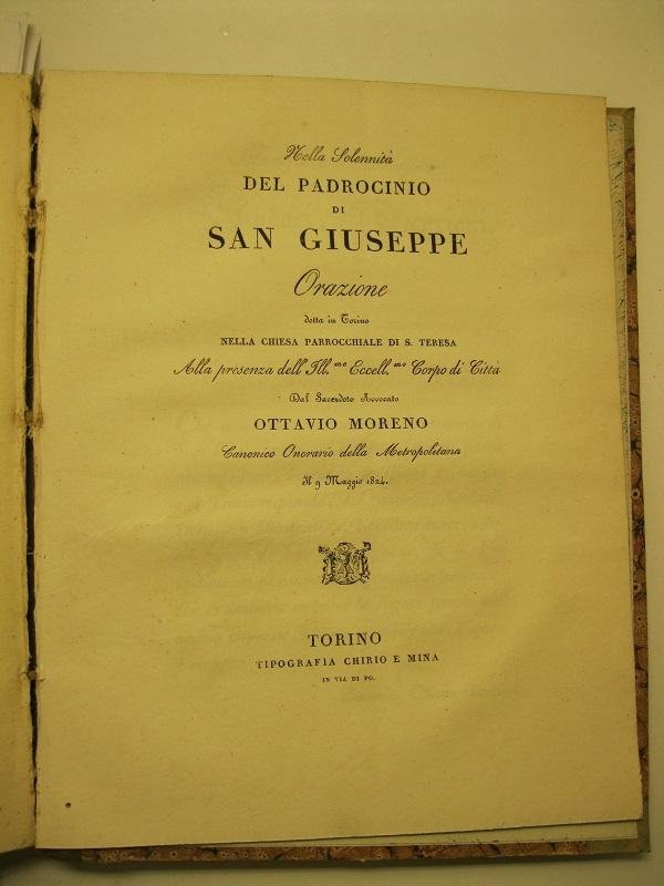 Nella Solennita' del padrocinio di San Giuseppe. Orazione detta in …
