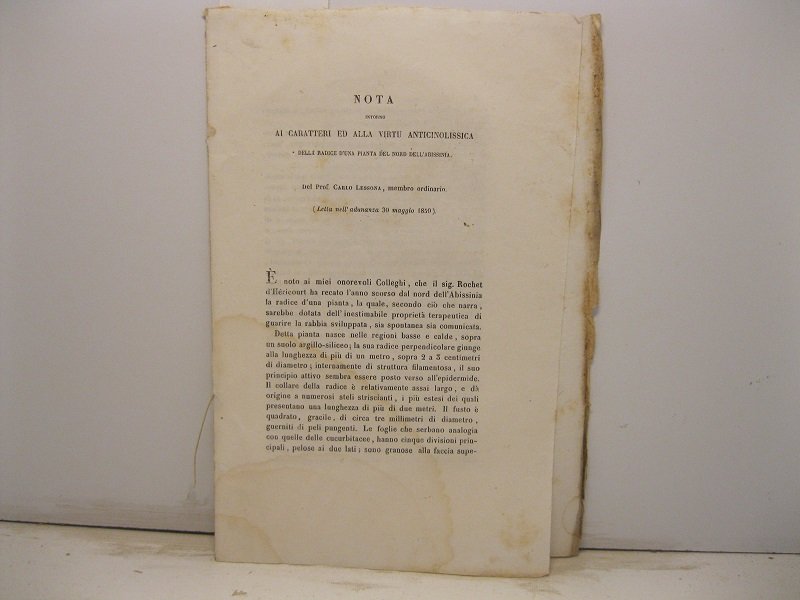Nota intorno ai caratteri ed alla virtu' anticinolissica della radice …