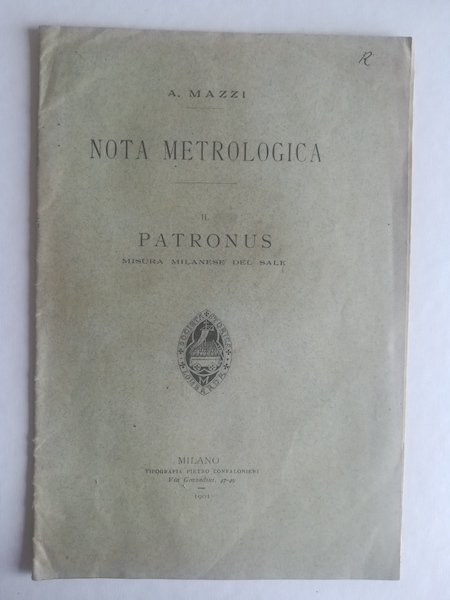 Nota metrologica. Il patronus misura milanese del sale