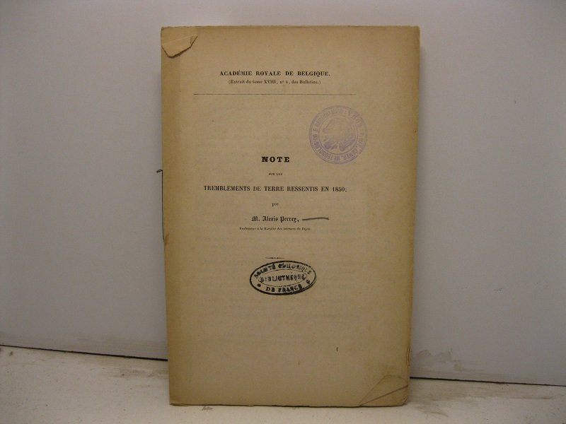 Note sur les tremblements de terre ressentis en 1850