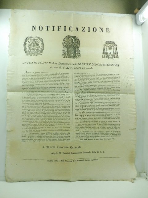 Notificazione. Antonio Tosti prelato domestico della Santita' di nostro Signore …