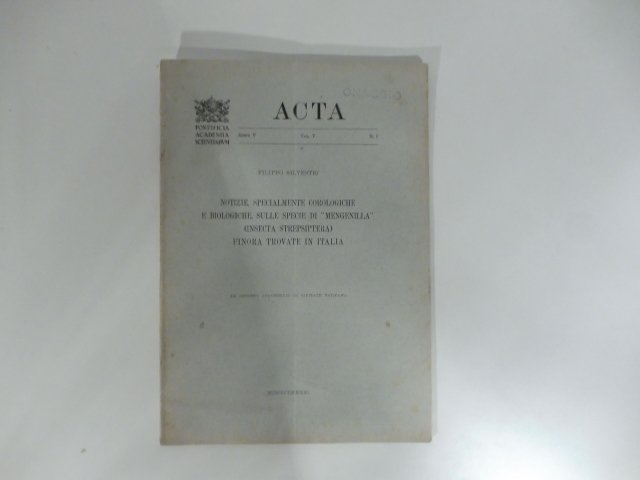 Notizie specialmente corologiche e biologiche sulle specie di mengenilla (insecta …