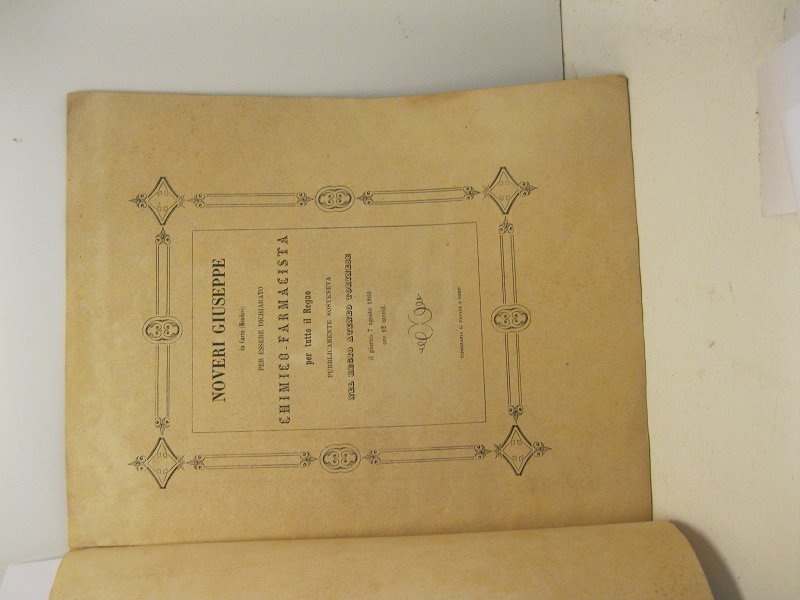 Noveri Giuseppe da Carru' (Mondovi') per essere dichiarato chimico farmacista …