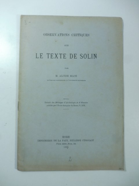 Observations critiques sur le texte de Solin