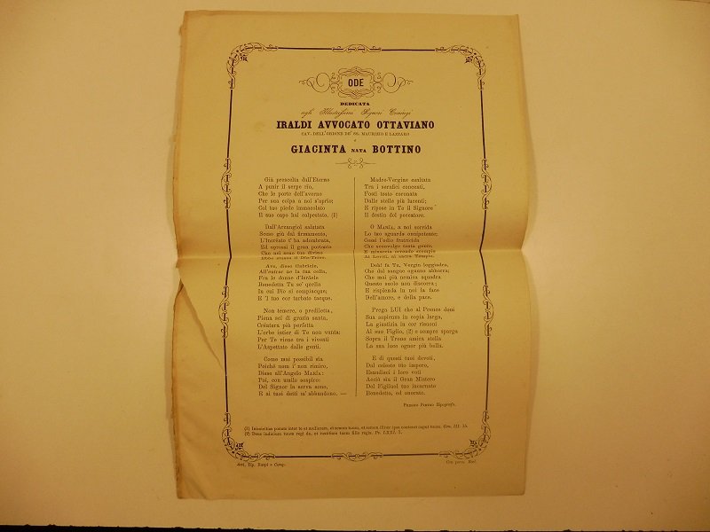 Ode dedicata agli illustrissimi signori Coniugi Iraldi avvocato Ottaviano cav. …