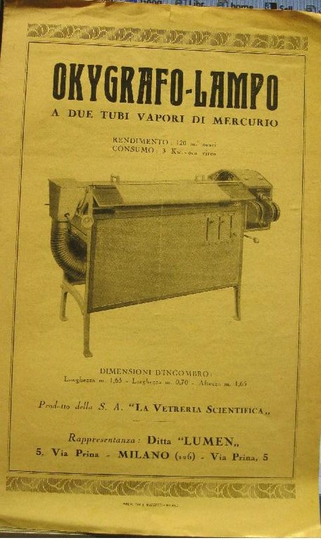 Okygrafo lampo a due tubi vapori di Mercurio