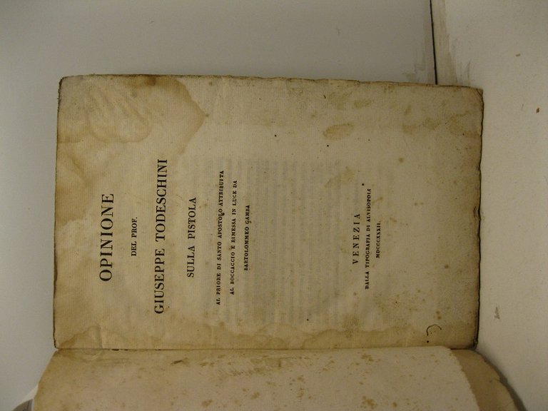 Opinione sulla pistola al priore di Santo Apostolo attribuita al Boccaccio e rimessa in luce da Bartolommeo Gamba
