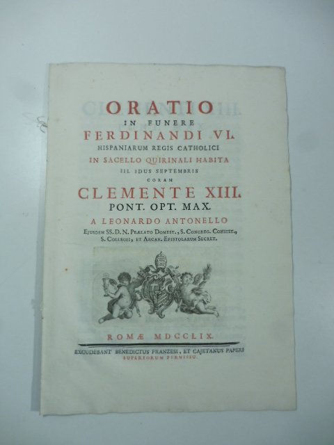 Oratio in funere Ferdinandi VI hispaniarum regis catholici in sacello …