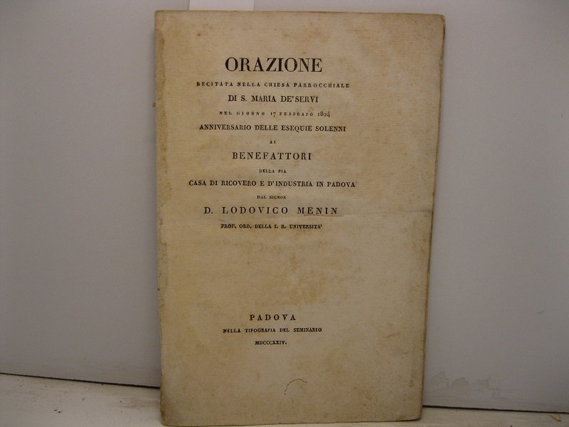 ORAZIONE recitata nella chiesa parrocchiale DI S. MARIA DE' SERVI …