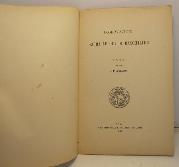 Osservazioni sopra le odi di Bacchilide. Nota