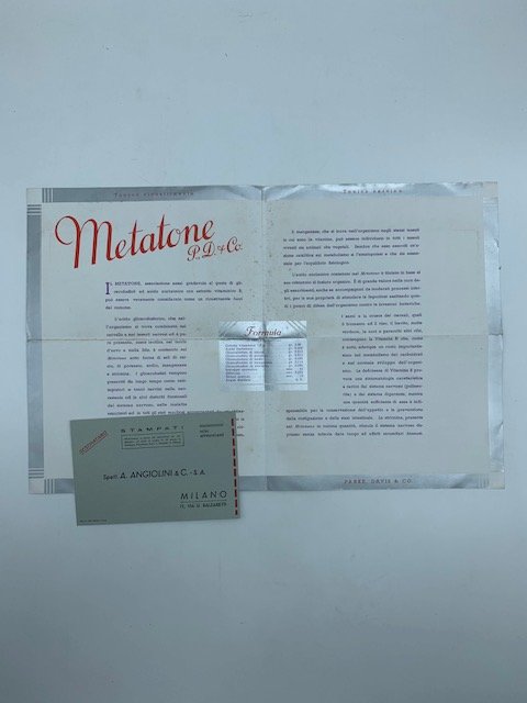 Parke, Davis & Co. Il metatone, tonico generale (Pieghevole pubblicitario)