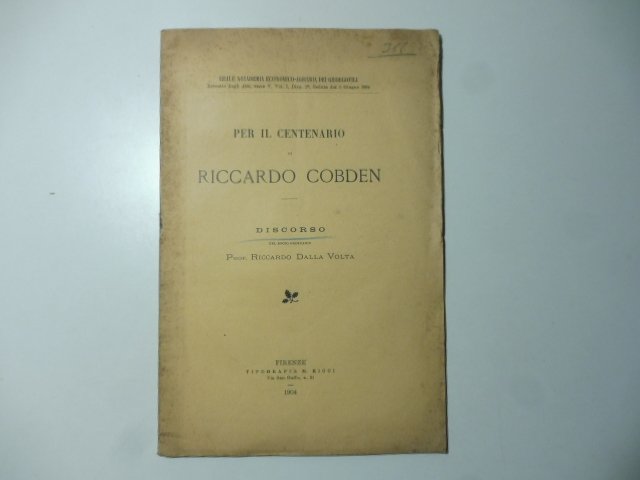 Per il centenario di Riccardo Cobden. Discorso