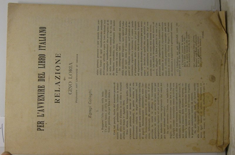 Per l'avvenire del libro italiano. Relazione