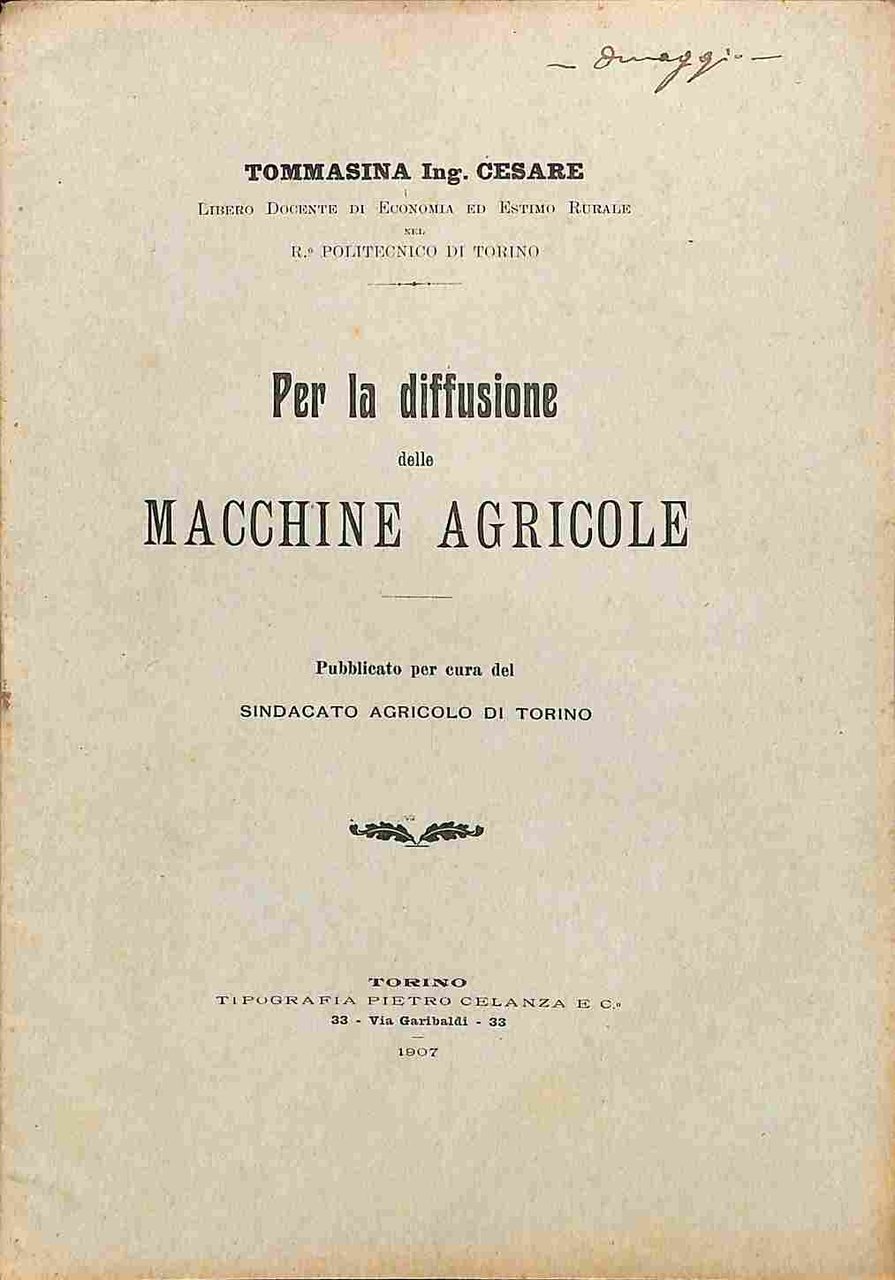 Per la diffusione delle macchine agricole