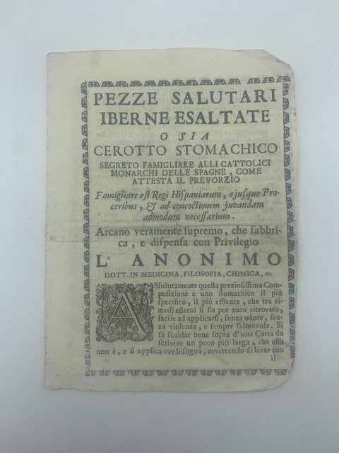 Pezze salutari iberne esaltate o sia cerotto stomachico segreto famigliare …