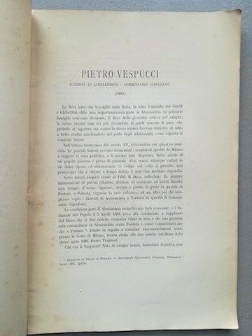 Pietro Vespucci podesta' di Alessandria, commissario cispadano (1485)