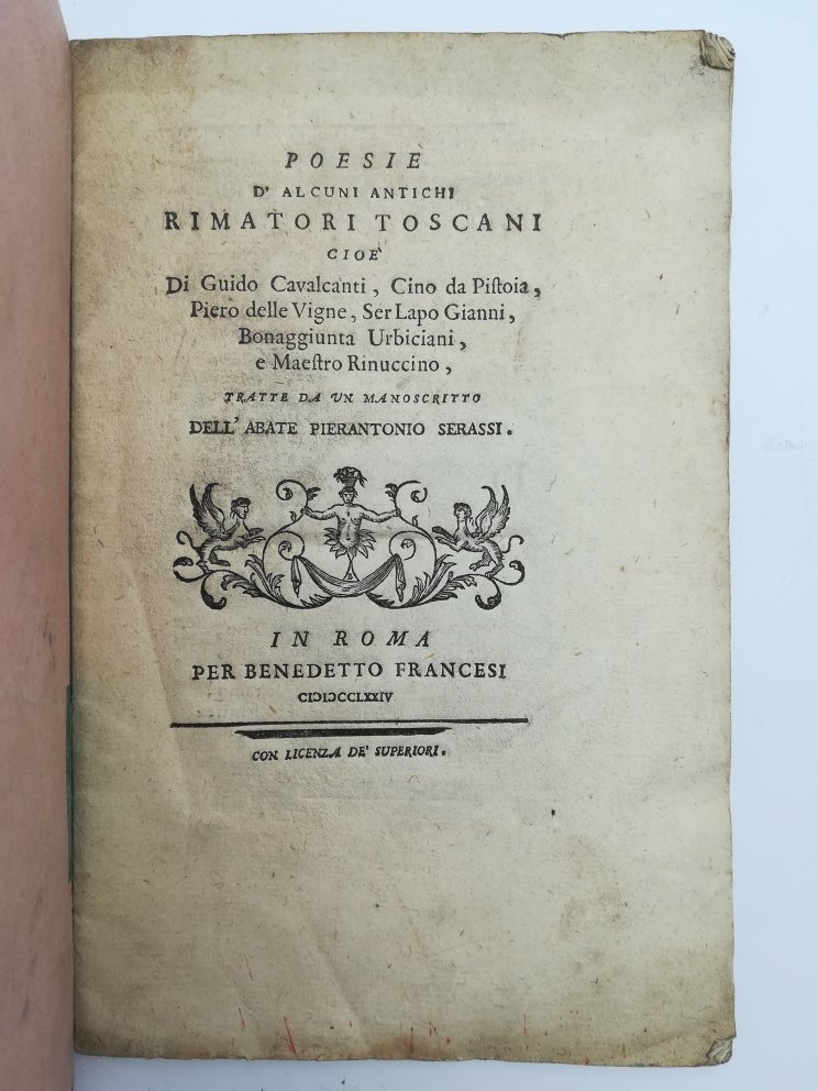 Poesie d'alcuni antichi rimatori toscani cioe' di Guido Cavalcanti, Cino …