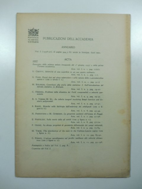 Pontificia Accademia Scientiarum. Pubblicazioni dell'Accademia. Annuario
