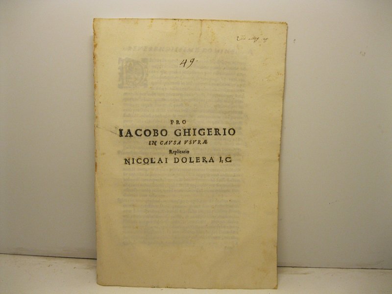 Pro Jacobo Ghigerio in causa usurae. Replicatio Nicolai Dolera I. …