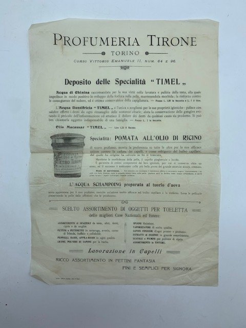 Profumeria Tirone, Torino (Foglio pubblicitario)