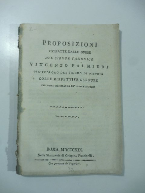Proposizioni estratte dalle opere del signor canonico Vincenzo Palmieri gia' …