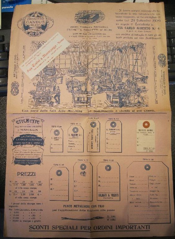 Prospero Gandus, Milano. Prima fabbrica meccanica etichette, sacchetti ed affini. …