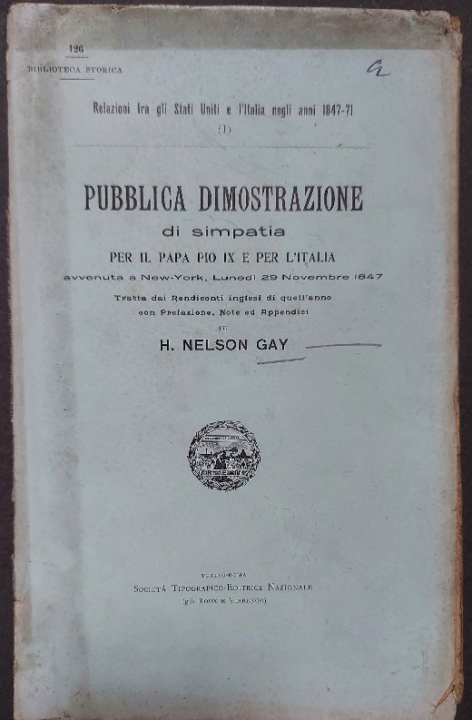 Pubblica dimostrazione di simpatia per il Papa Pio IX e …