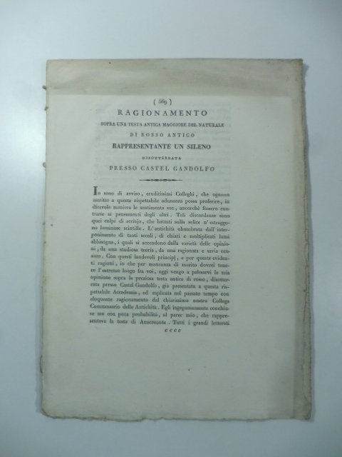 Ragionamento sopra una testa antica maggiore del naturale di rosso …